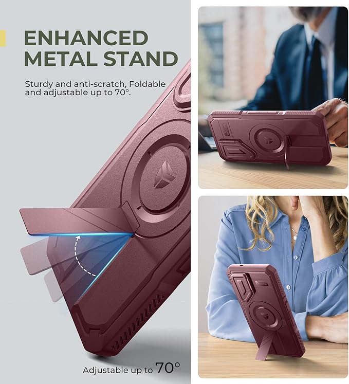 Dexnor for Samsung Galaxy S25 Plus Case with Camera Cover & Adjustable Kickstand & Built-in Screen Protector, Magnetic Rugged Shockproof Bumper Cases Heavy-Duty Protective Cover (2025),Maroon Red