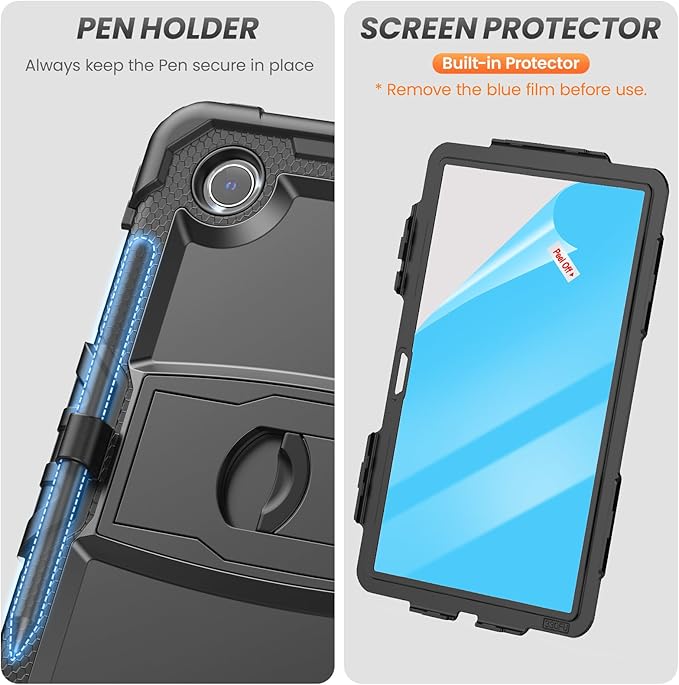 HXCASEAC Tablet Case for Lenovo Tab M11 (TB-330 FU/TB-330XU), Shockproof with Screen Protector/Built-in Stand/Pen Holder, Tab M11 Case for Kids / K11 LTE - Black