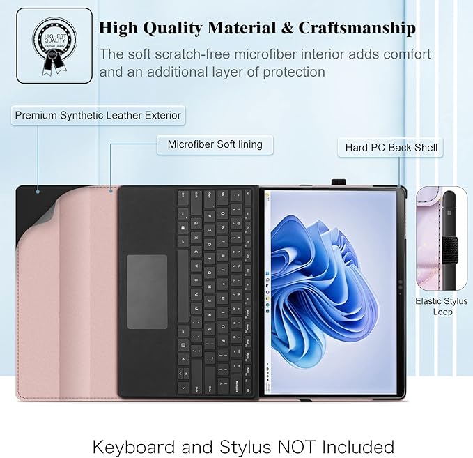 Fintie Case for 13 Inch Microsoft Surface Pro 11/10/9 - Multiple Angle Viewing Portfolio Business Cover with Pocket & Stylus Holder, Compatible with Type Cover Keyboard, Glitter Marble