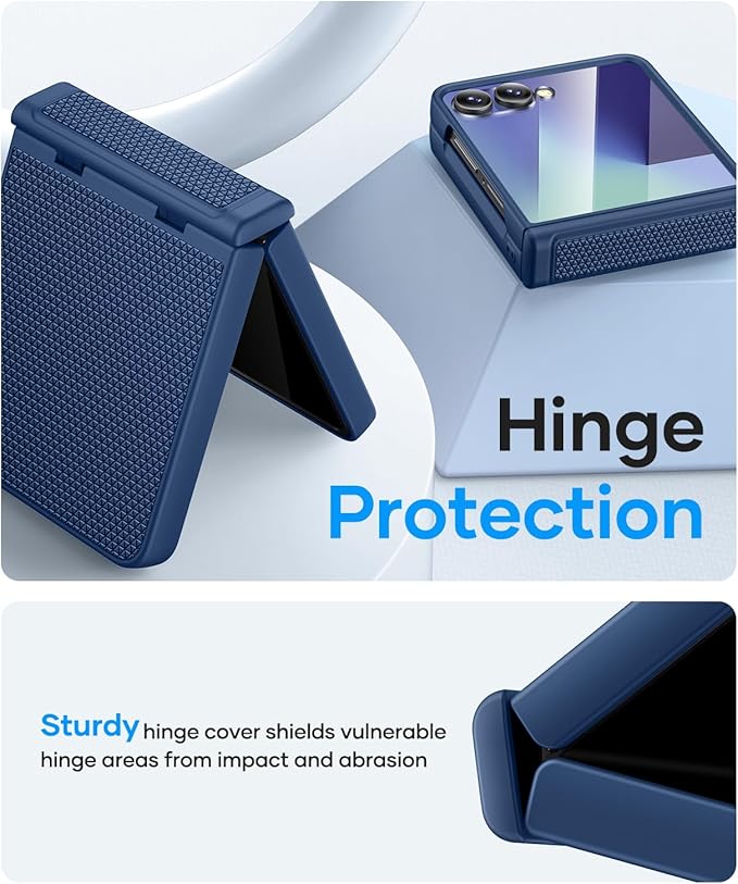 Vihibii for Samsung Galaxy Z Flip 7 Case Slim with Rugged Hinge Protection & Outer Screen Protector & Non-Slip Texture, Durable Shockproof Protective Cover Phone Case for Galaxy Z Flip 7 5G 2025, Blue