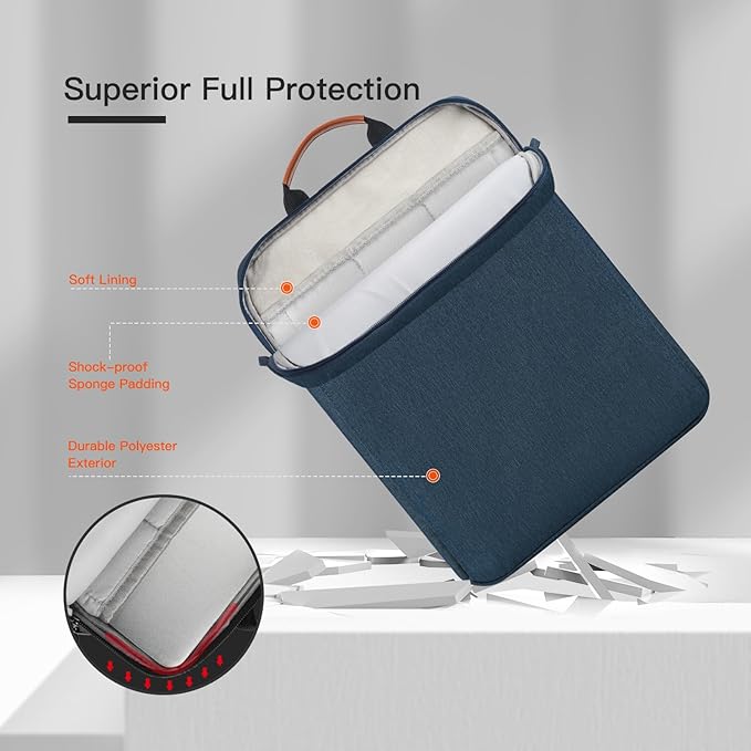 13 inch iPad Air Sleeve Case Carrying Bag for iPad Pro 12.9 M2, Surface Pro 10/X/9, MacBook Pro 13/14 M3, MacBook Air 13.6 with Shoulder Strap,Navy Blue