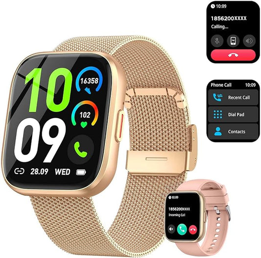 Smart Watches for Women, 1.85" Fitness Watch Answer/Make Calls, Fitness Tracker with Pedometer/Calories, 24/7Heart Rate/SpO2/Sleep Tracker, Waterproof Smart Watch for Android iPhone(2 Straps)