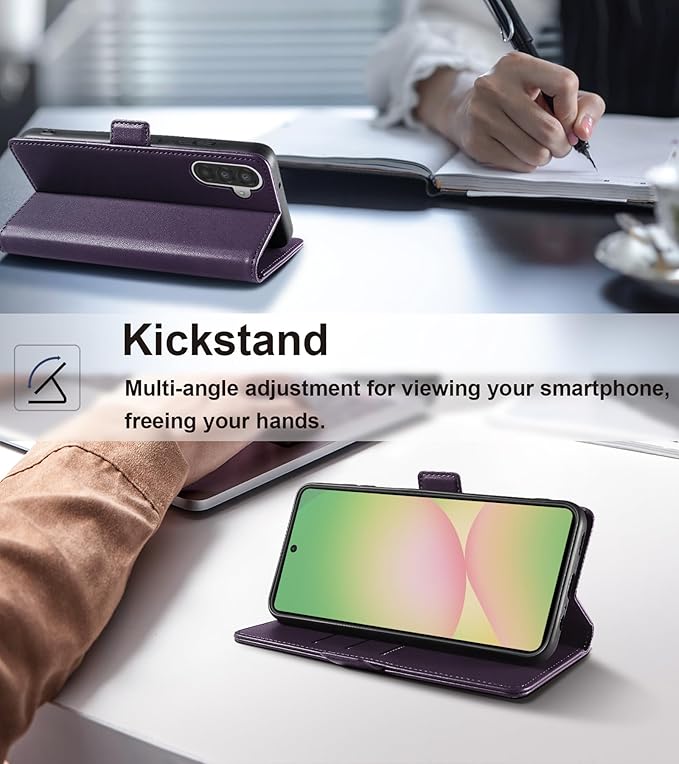 Wallet Flip Case for Samsung Galaxy A56 5G - [RFID Blocking] Luxury PU Leather Card Holder Magnetic Phone Cover with Kickstand,Shockproof Protective Case,Purple