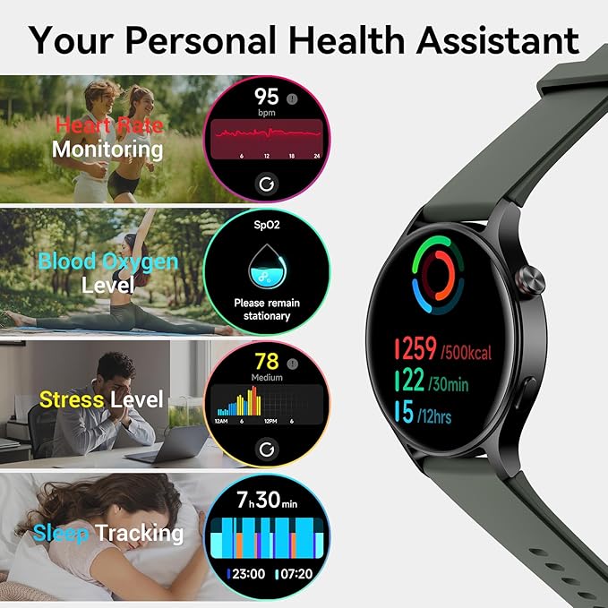 Fitpolo Smart Watch for Men Women,1.3" AMOLED Touchscreen Fitness Tracker, Make/Answer Calls, Heart Rate SpO2 Monitor, IP68 Waterproof, Sleep & Activity Tracking Smartwatch for Android Phones iPhone