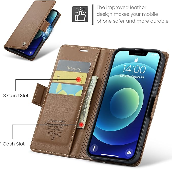 for iPhone 12/12 Pro Case, Premium PU Leather Wallet Case Flip Cover with [RFID Blocking][Card Holder][Stand Function] Shockproof Protective for iPhone 12 Pro/12, Brown