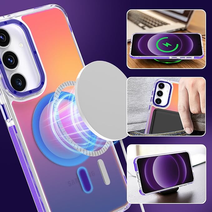 MOWIME Magnetic Case for Samsung Galaxy S25 FE 5G [Compatible with Magsafe] [Cute Fashion Fluorescent Design] [1 Screen Protector] Slim Translucent Matte Case for Galaxy S25 FE 5G 6.7", Purple