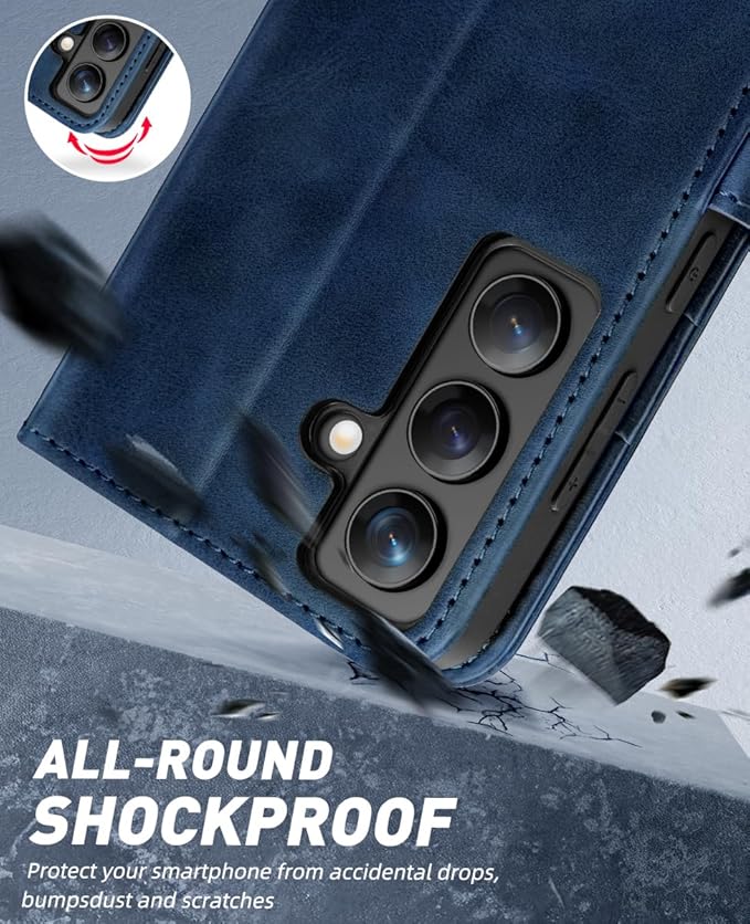 OCASE Compatible with Galaxy S24 5G Wallet Case, PU Leather Flip Folio Case with Card Holders RFID Blocking Kickstand [Shockproof TPU Inner Shell] Phone Cover (2024), Spliced Blue