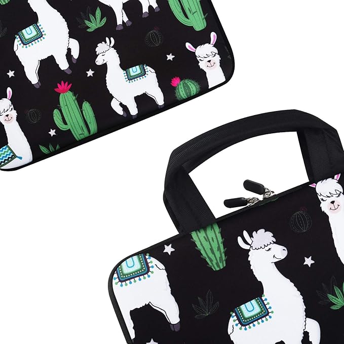 Violet Mist 11 11.6 12 Inch Laptop Sleeve Funny Llama Pattern Laptop Carrying Bag Case with Handle Cute Protective Neoprene Notebook Tablet Computer Travel Cover Pouch Briefcase, Llama Cactus
