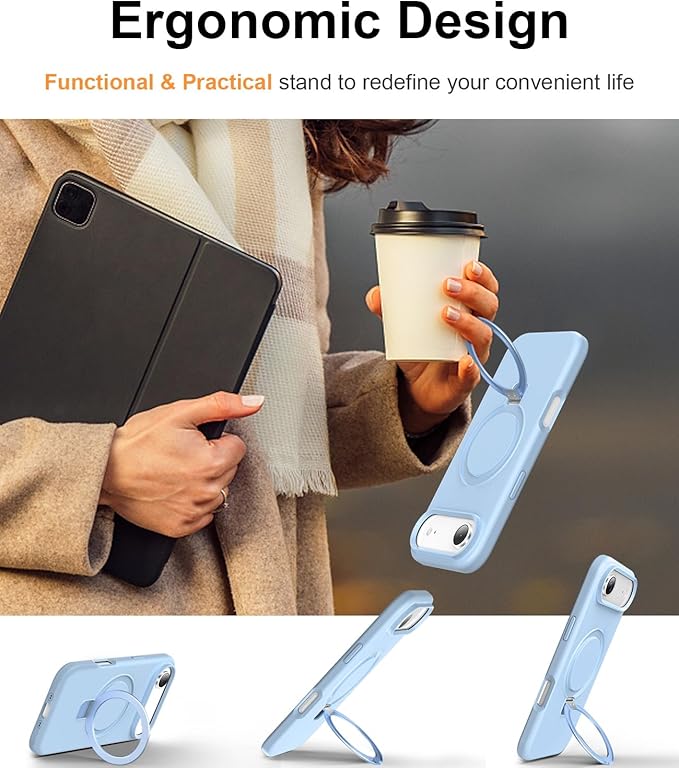 ZHK Liquid Silicone Designed for iPhone Air Case with Magnet Stand, [Precise Camera Lens Protection][Mil-Grade Drop Shockproof][Soft Anti-Scratch Microfiber Lining] Slim Fit Cover,Baby Blue