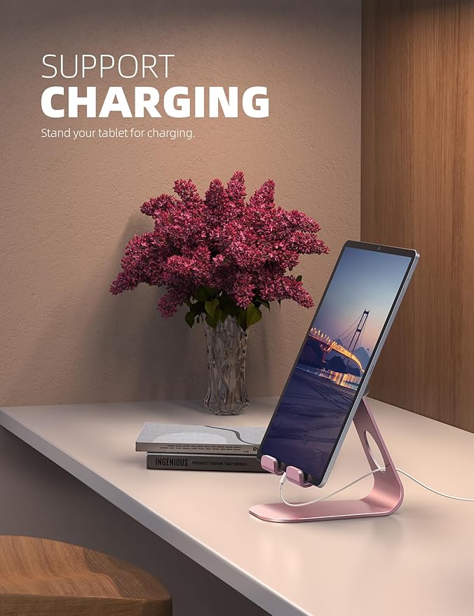 Lamicall Tablet Stand, Adjustable Tablet Holder - Desktop Stand Dock Holder Compatible with 4-13" Tablets Such as iPad Pro 11, 9.7, 10.5, 12.9 Air Mini, Kindle, Tab, iPhone Air 17 Pro Max, Rose Gold