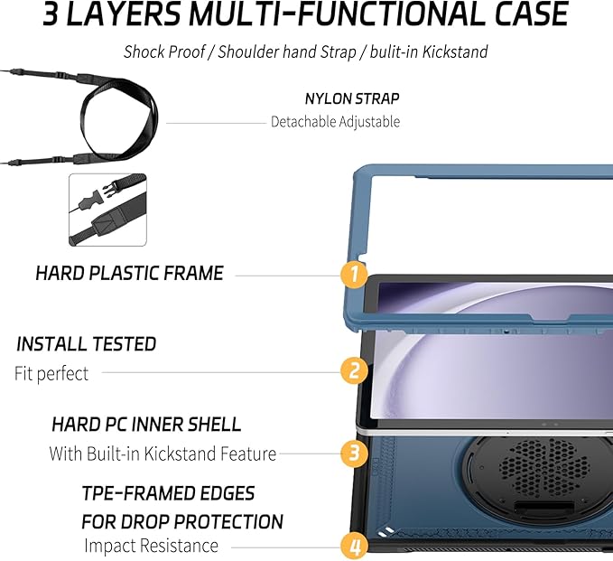 ZenRich Case for Samsung Galaxy Tab A9 Plus / A9+ 5G 11" 2023 (SM-X210/X216/X218),Heavy Duty Shockproof Protective Case with 360 Rotating Kickstand Hand & Shoulder Belt for Galaxy Tab A9 Plus 11 inch