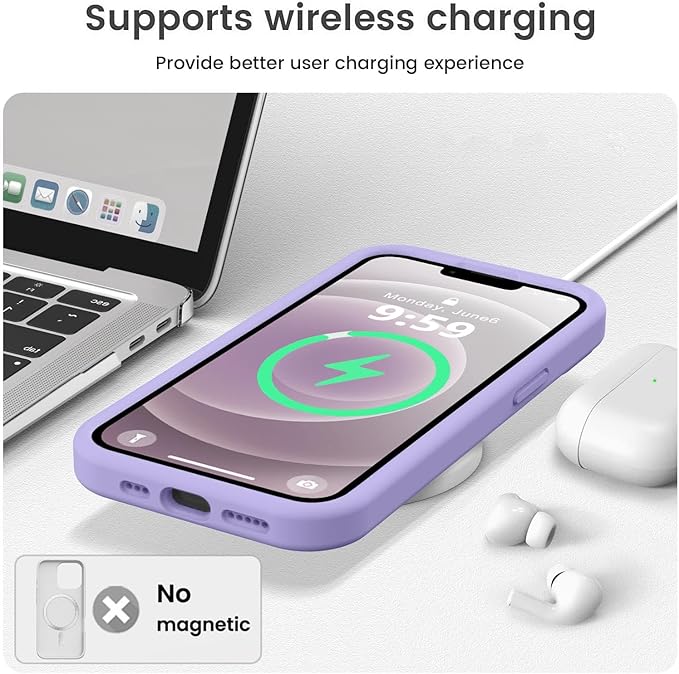 Vooii Compatible with iPhone 12 Case/iPhone 12 Pro Case, Liquid Silicone Upgrade [Soft Anti-Scratch Microfiber Lining] [Shockproof Drop Protection] Phone Case 6.1 inch - Light Purple