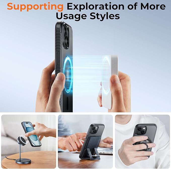 UNBREAKcable Magnetic Case for iPhone 15, [Compatible with MagSafe] [Military Grade Shockproof] [Non-Slip] Translucent Matte Back Soft Silicone Protective Case for iPhone 15, Black