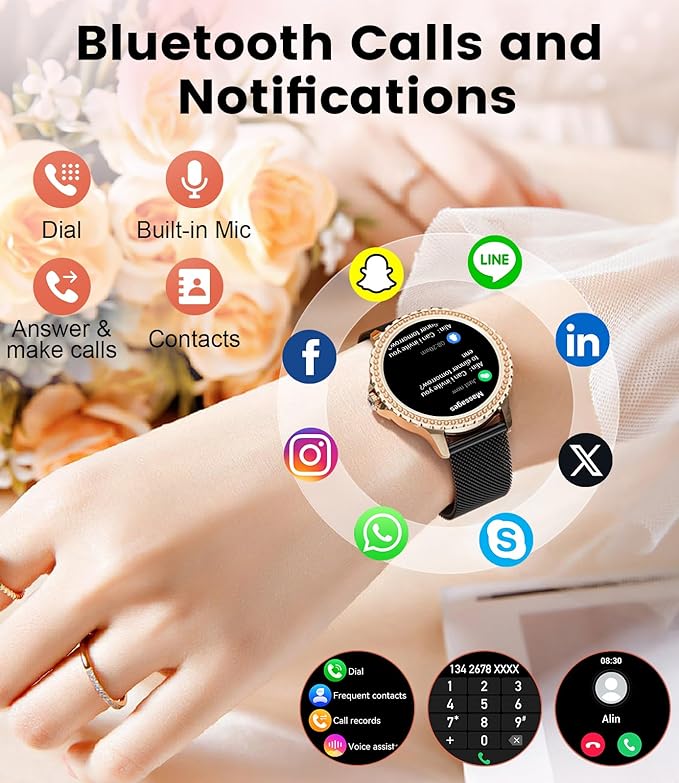 Smart Watches for Women,1.32" HD Smartwatch with Answer/Make Call,AI Voice Control,Heart Rate/Calories/SpO2 Monitor 100+ Sport Modes Ladies Fitness Tracker Watch for Android iOS 2 Straps Black-Gold