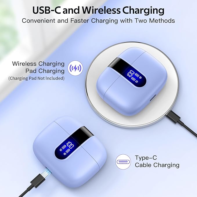 TAGRY 2 Sets X08 Purple and Phantom Purple Bluetooth Headphones True Wireless Earbuds 60H Playback Ear Buds with Wireless Charging Case in-Ear Earbuds with Mic