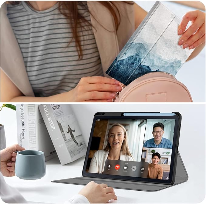 Case for Samsung Galaxy Tab S6 Lite 10.4 Inch 2024/2022/2020 with S Pen Holder, Multi-Angle Viewing Soft TPU Back Cover with Pocket Auto Wake/Sleep.