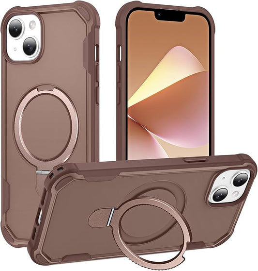 Compatible with iPhone 13 Case & iPhone 14 Case with Invisible Magnetic Ring Stand [Compatible with Magnetic] [Military Drop Protection] Shockproof Slim Hard Back Soft Edge 6.1 Inch, Khaki