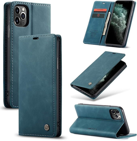 for iPhone 11 Pro 5.8-Inch Case, Flip Wallet Leather Case with Card Holder Magnetic Closure Shockproof Kickstand Protective Phone Cases Cover for iPhone 11 Pro, Blue-Green