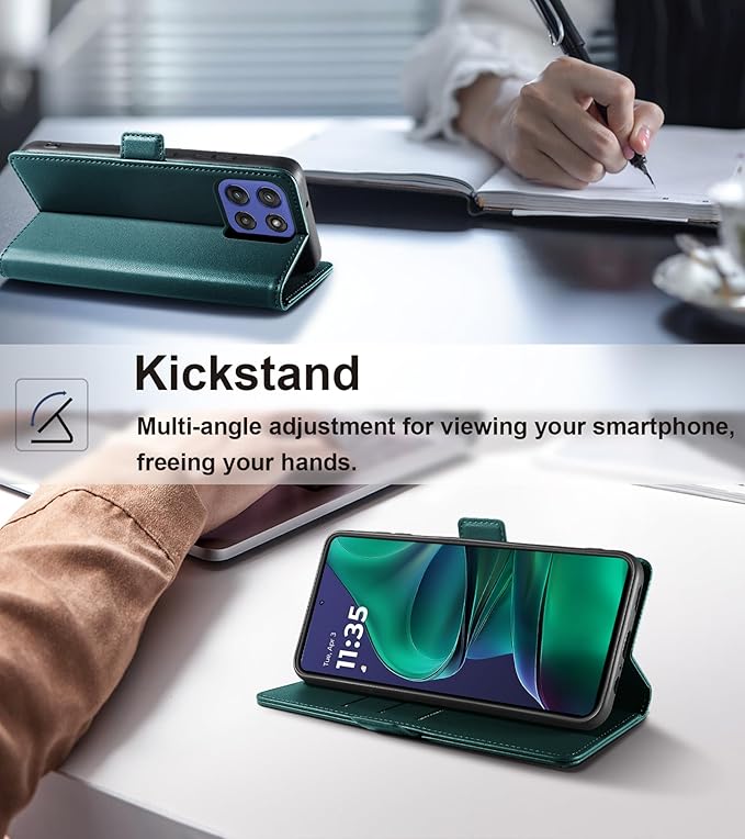 Wallet Flip Case for Moto G Stylus 5G (2025) - [RFID Blocking] Luxury PU Leather Card Holder Magnetic Phone Cover with Kickstand,Shockproof Protective Case,Green