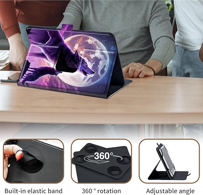 Case for Lenovo Tab P11 Pro Gen 2 11.2" 2022,Mxfdegf 360 Degree Rotating Stand and Magnetic Closure Case for 11.2 inch Lenovo Tab P11 Pro 2nd Generation,Cool Wolf Moon