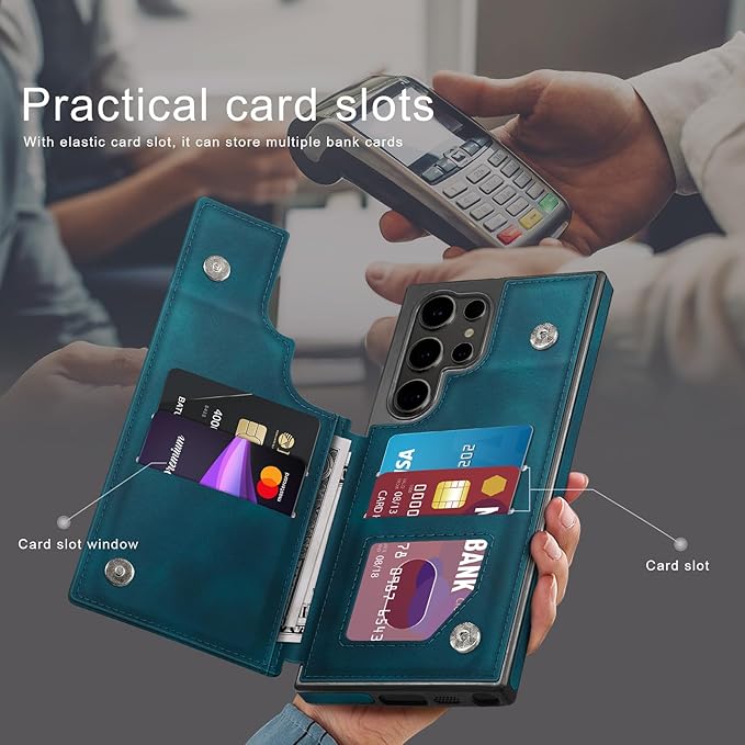 DJDUCK Designed for Samsung Galaxy S25 Ultra Case Wallet with Card Holder, [Magnetic Clasp Cover] [RFID Blocking Leather Protection] Shockproof Women Men Cases for Samsung S25 Ultra Teal