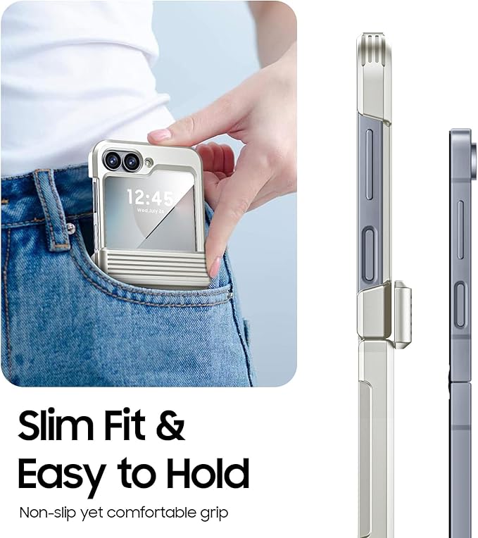 CENMASO for Galaxy Z Flip 6 Case/Z Flip 7 FE Case with Hinge Protection & Built-in Screen Protector, Ultra-Thin Full-Body Shockproof Protection Phone Case for Z Flip 6/Flip 7 FE-Natural Titanium