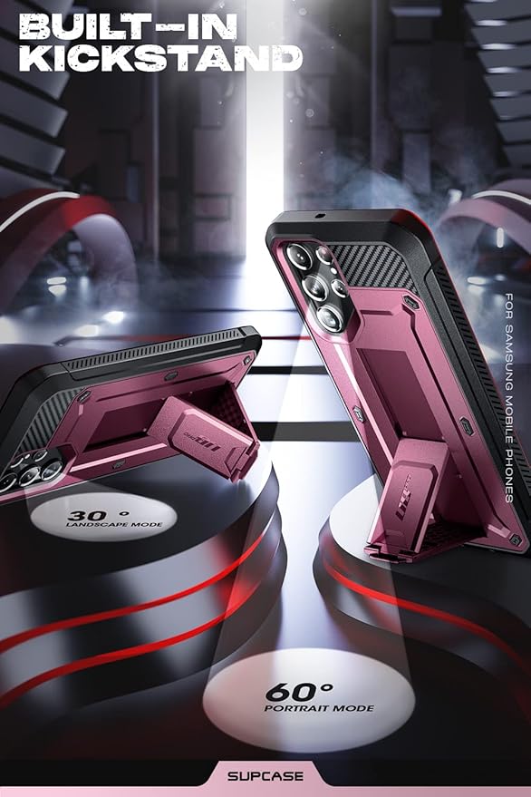 SUPCASE for Samsung Galaxy S22 Ultra Case with Stand, [Unicorn Beetle Pro] [2 Front Frames] [Built-in Screen Protector & Belt-Clip] Military-Grade Protection Phone Case for Galaxy S22 Ultra, Wine