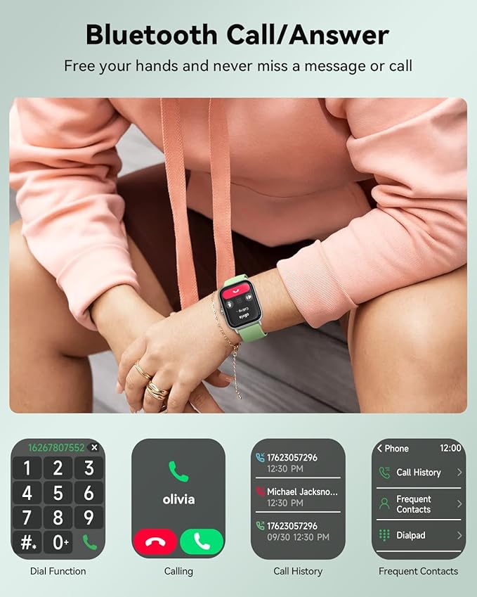 Smart Watches for Women/Men, Smart Watch for Android Phones and iPhone Compatible, Alexa Built-in, 1.8" Fitness Watches for Women, IP68 Waterproof/Bluetooth Call, Heart Rate/Sleep Monitor, Green