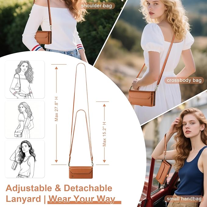 DJBull for Samsung Galaxy S25 Wallet Case with Card Holder, Shoulder and Wristlet Straps, Soft PU Leather, Magnetic Snap, Flip Phone Case for Women Men for Samsung S25 Light Brown