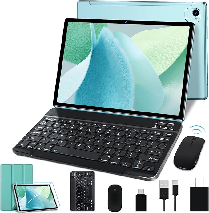 Tablet 10 inch Android 13 Octa-Core 2.0 GHz, 2 in 1 Tablet 14GB RAM 128GB ROM TF 1TB, 5+8MP Camera, 8000mAh Battery, 5G WiFi, Bluetooth 5.0, HD IPS Screen with Keyboard and Mouse, Green