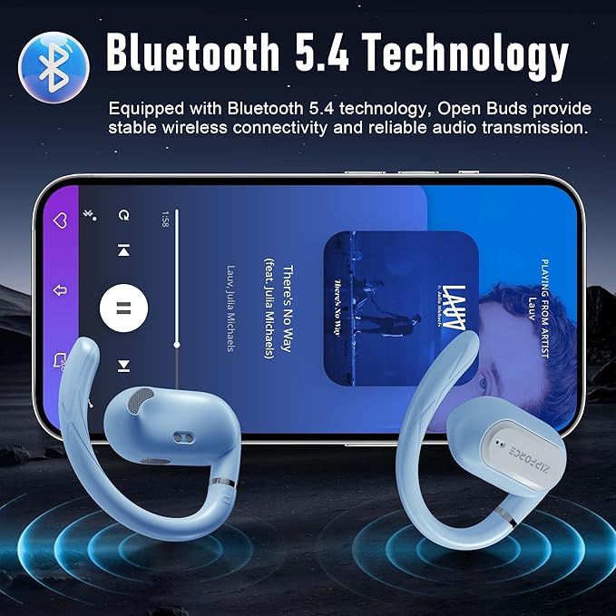 ZIPFORCE True Wireless Earbuds, Open-Ear Bluetooth 5.3 Headphones 4-Mics ENC Clear Call, OWS Bluetooth Earbuds Touch Control, IPX6 Waterproof TWS, Light-Weight Earphones