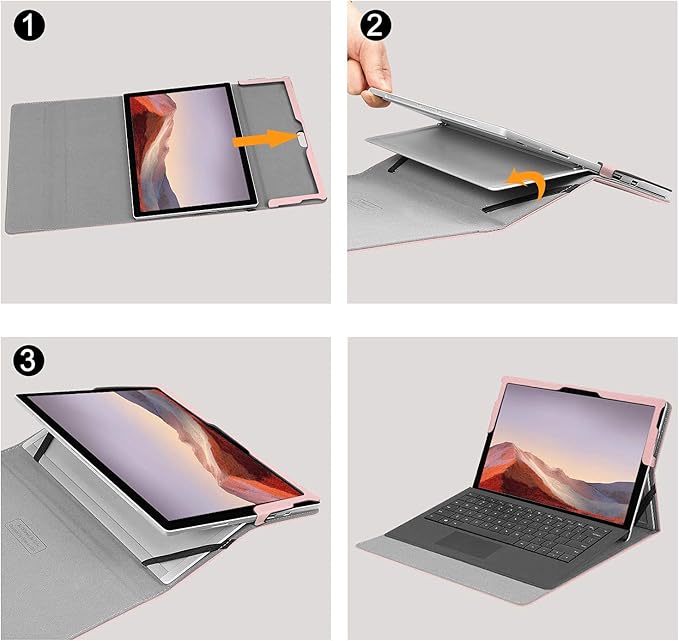 Fintie Case for 12.3 Inch Microsoft Surface Pro 7 Plus, Surface Pro 7/6/5/4/3 - Portfolio Business Cover with Pocket, Compatible with Type Cover Keyboard, Rose Gold