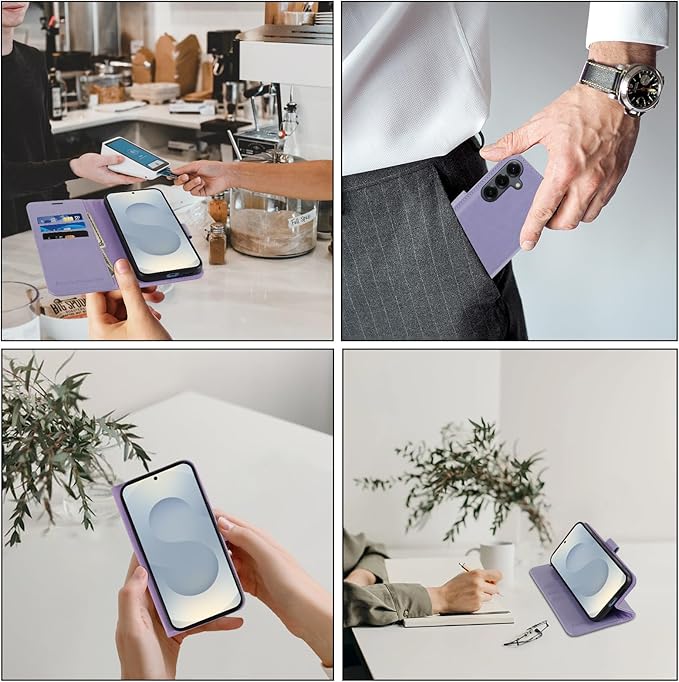 MONASAY Wallet Case Fit for Samsung Galaxy S25+ Plus 5G, [Lens & Glass Screen Protector Included] [RFID Blocking] Flip Folio Leather Cell Phone Cover with Credit Card Holder, 6.7 inch, Lavenders