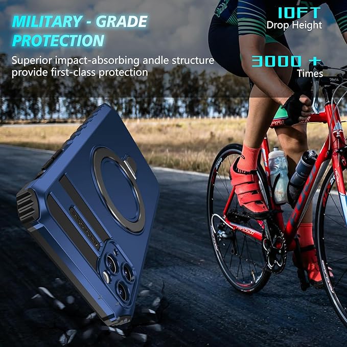 for iPhone 11 Pro Max Case Magnetic Compatible with MagSafe Wireless Charging,with 2 Screen Protectors,with Kickstand Shockproof Shock-Absorbent Heavy Duty Protection Scratch Resistant Blue