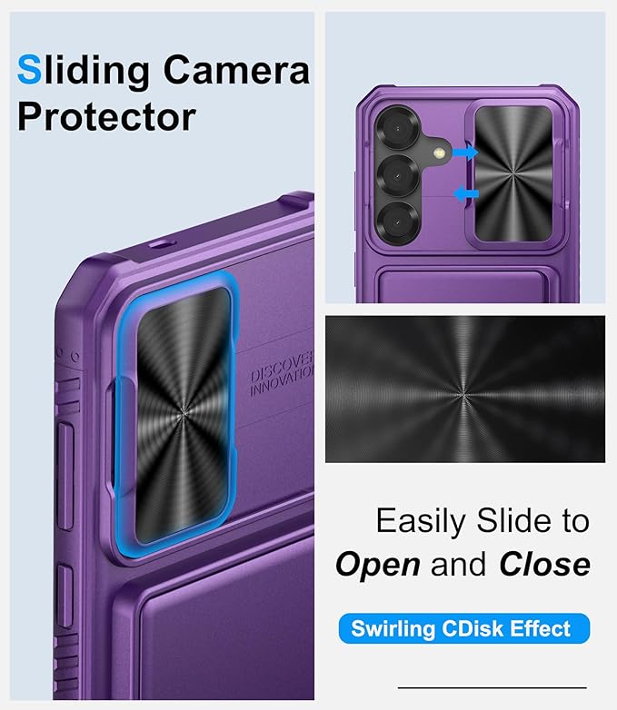 for Samsung Galaxy S25+ Plus Wallet Case, Card Holder (4-5 Cards), RFID Block, Slide Lens Cover, Military Grade Drop, Rugged Heavy Duty Men Women Phone Case for Samsung Galaxy S25 Plus, Purple