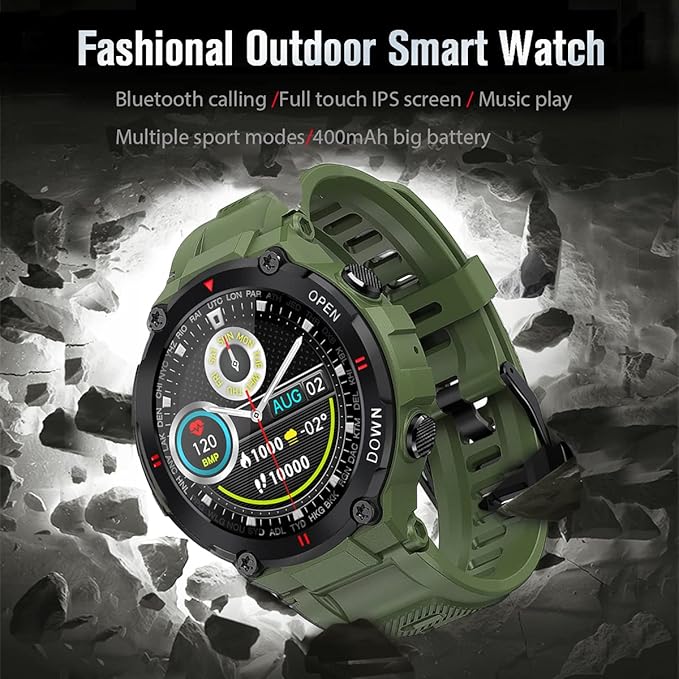 1.28" IPS Tactical Smart Watch for Men Activity Fitness Tracker with 400mAH Large Battery Outdoor Bluetooth Call Heart Rate Sleep Monitor Pedometer IP68 Waterproof Sport Watch for Android iOS