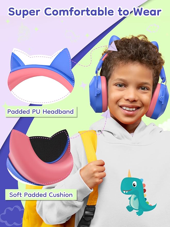 Dr.meter Noise Cancelling Headphones for Kids, SNR 32dB Hearing Protection Earmuffs for Noise Reduction, Ear Muff for Autism Sensory Monster Jam Derby Demo Mowing Concert Air Show Blue