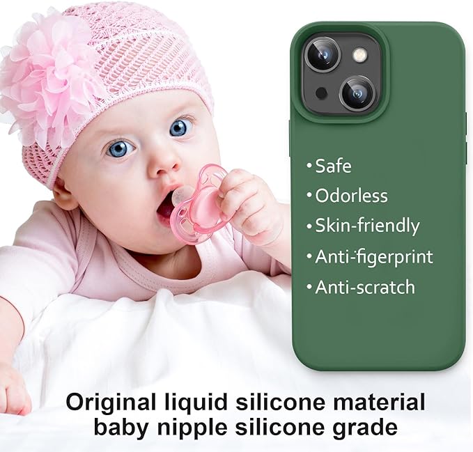 Vooii Compatible with iPhone 14 Case,[Silky Touch Premium Liquid Silicone] [Soft Anti-Scratch Microfiber Lining], Ultra Slim Shockproof Protective Case for iPhone 14 - Green