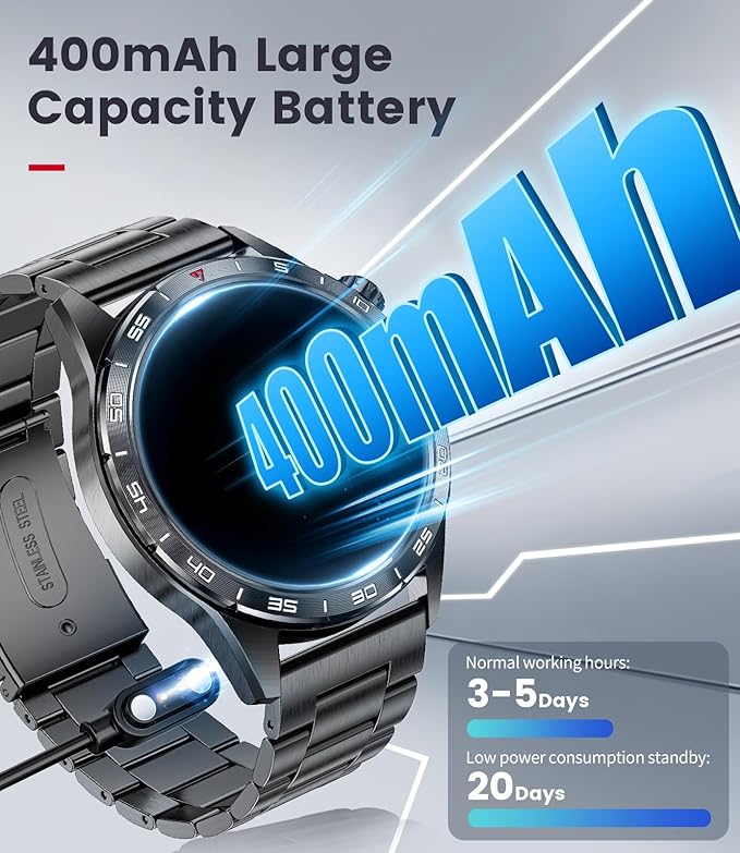 Smart Watch for Men (3 Straps),Answer/Make Calls,1.43'' AMOLED,IP68 Waterproof,110+ Sports Modes Fitness Watch with Sleep Monitor/SpO2/Heart Rate/Pedometer Rugged Outdoor Smart Watch for Android/iOS