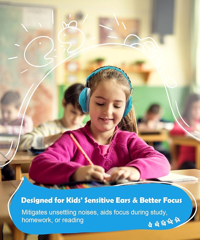 PROHEAR 032 2.0 Kids Noise Cancelling Headphones with Adjustable Headband - 25dB NRR Autism Ear Protection for Child at Mowing Studying Sleeping Racing - Blue and Pink, 2 Pack