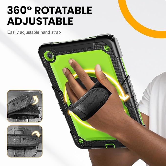 Timecity Case for Samsung Galaxy Tab A9 Plus 11 inch 2024 with Screen Protector, Full-Body Drop Protection Case with Rotating Stand, Hand/Shoulder Strap for Galaxy Tab A9+ (SM-X210/X216/X218) -Green