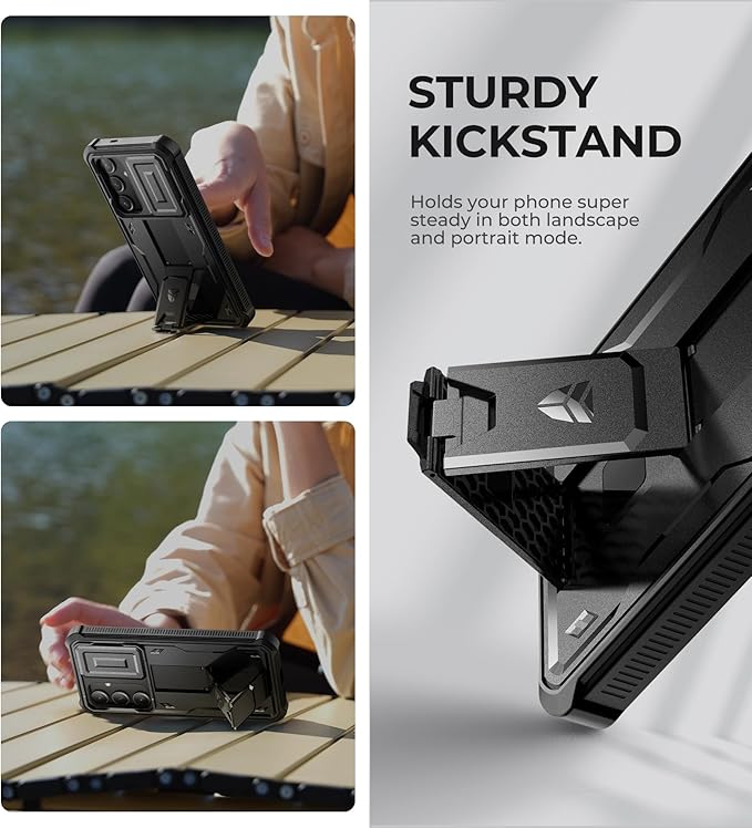 Dexnor for Samsung Galaxy S24 Plus Case with Built-in Slide Camera Cover & Screen Protector & Kickstand, Shockproof Rugged Case Full-Body Bumper Protective Cover for Galaxy S24 Plus (2024),Black