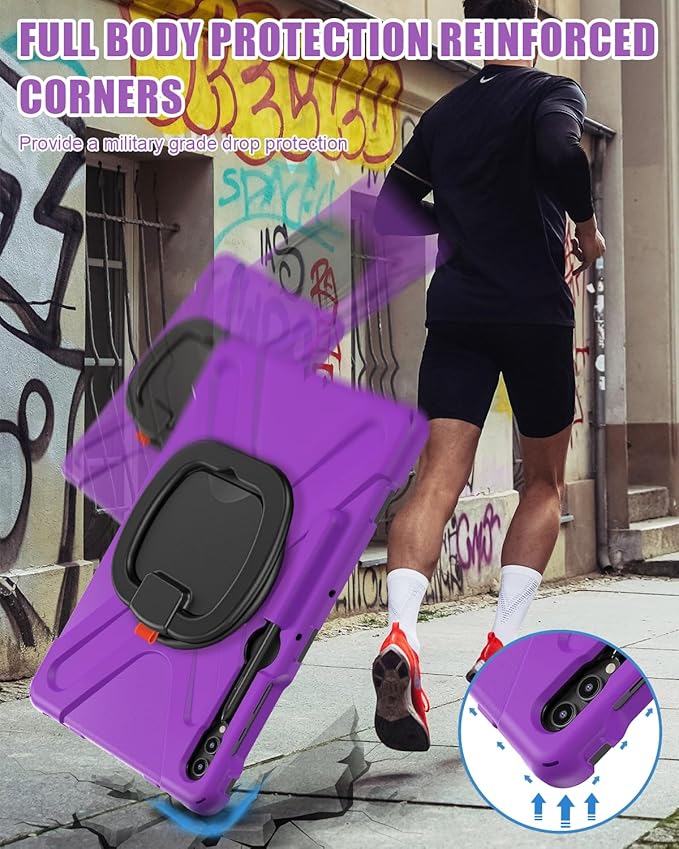 BRAECN Case for Samsung Galaxy Tab S10+/S9 FE+/S9+/S8+/S7 FE/S7+ 12.4” SM-X820/X610/X810/X800/T730/T970, Silicone Cover w/Screen Protector/Handle Grip/Kickstand/Shoulder Strap/S Pen Holder, Purple