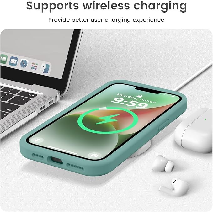 Vooii Compatible with iPhone 13 Pro Max Case, Liquid Silicone Upgrade [Camera Protection] [Soft Anti-Scratch Microfiber Lining] Shockproof Phone Case for iPhone 13 Pro Max 6.7 inch - Pine Green