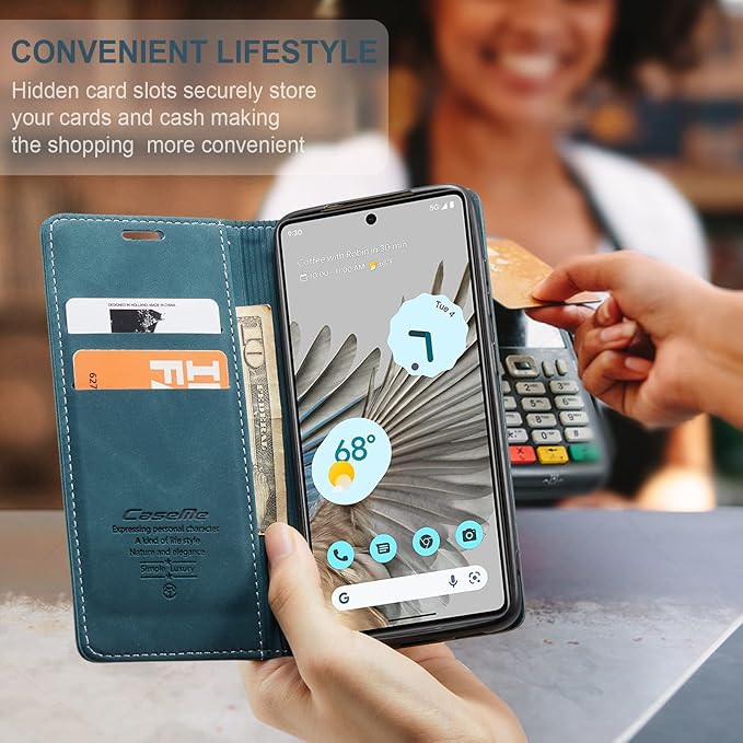 for Google Pixel 7 Pro Case, Flip Wallet Leather Case with Card Holder Magnetic Closure Shockproof Kickstand Protective Phone Cases Cover for Google Pixel 7 Pro,Blue-Green