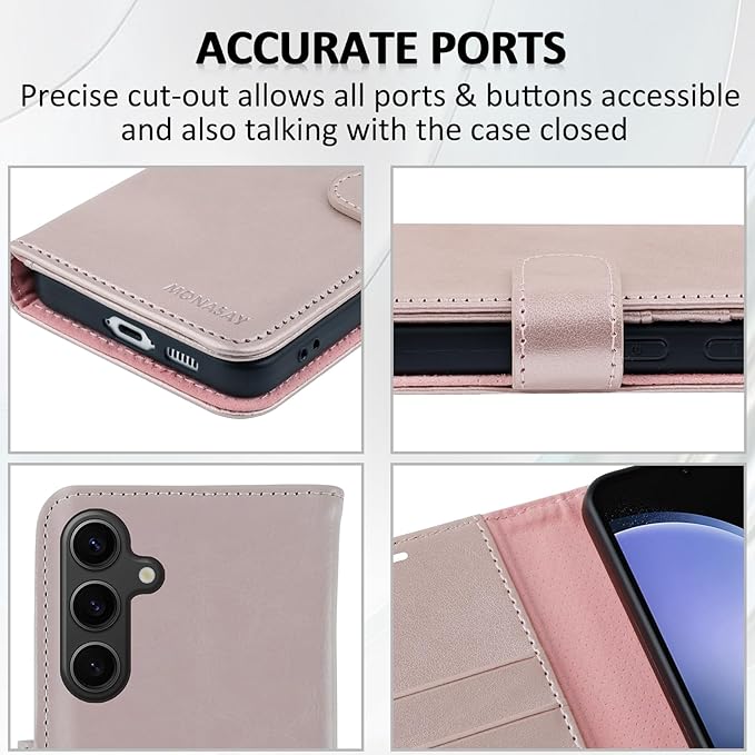 MONASAY Wallet Case Fit for Samsung Galaxy S23 FE 6.4 inch 5G,[RFID Blocking] Flip Folio Leather Cell Phone Cover with Credit Card Holder, Pinksand