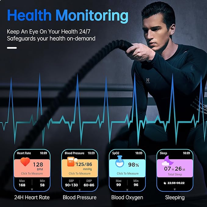 Smart Watch for Men Women, 2.01" HD Touchsreen, Bluetooth Calling, IP68 Water-Resistance, 180+ Sports Modes, Health, Fitness & Sleep Tracker, Timer, Fitness Watch for Android/iOS, Black