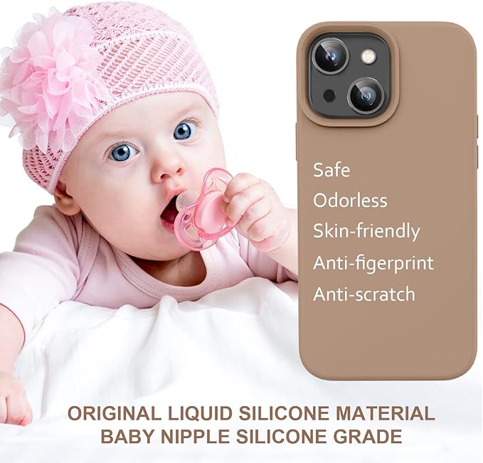 Vooii Compatible with iPhone 14 Case,[Silky Touch Premium Liquid Silicone] [Soft Anti-Scratch Microfiber Lining], Ultra Slim Shockproof Protective Case for iPhone 14 - Light Brown