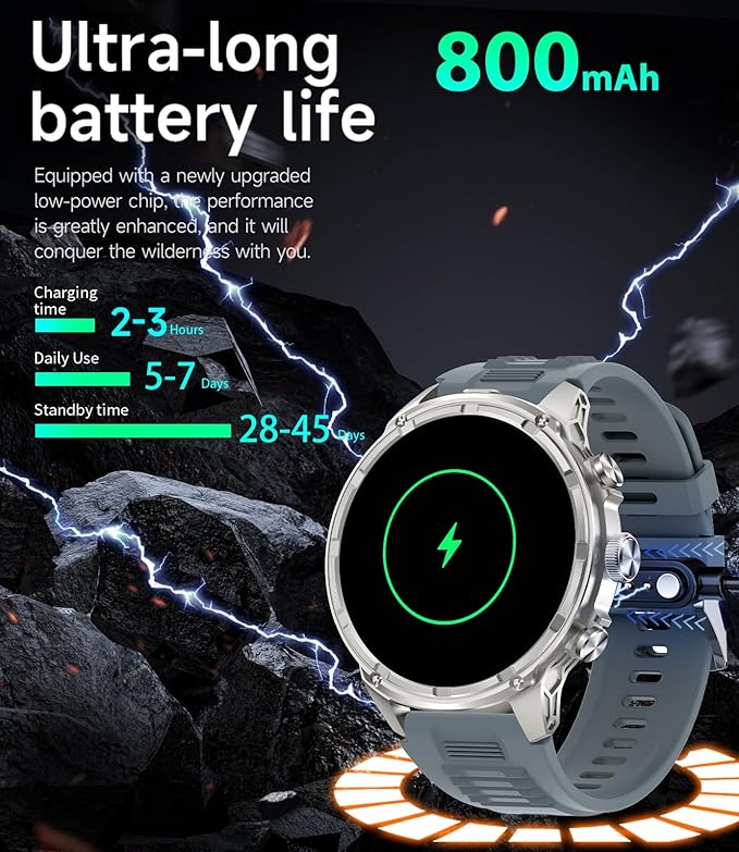 Smart Watch for Men-LED Flashlight, 1.85" Extra Large Smartwatch, 800mAh Long Battery, 100+ Sports Smart Watches Fitness Tracker, Bluetooth Caling/Pedometer/Sleep Monitor for Android iOS