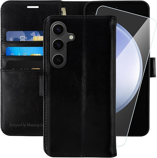 MONASAY Wallet Case Fit for Samsung Galaxy S23 FE 6.4 inch 5G,[RFID Blocking] Flip Folio Leather Cell Phone Cover with Credit Card Holder, Black